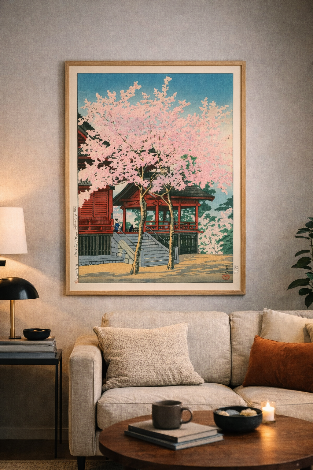 Cherry Blossoms at Toshogu Shrine by Hasui