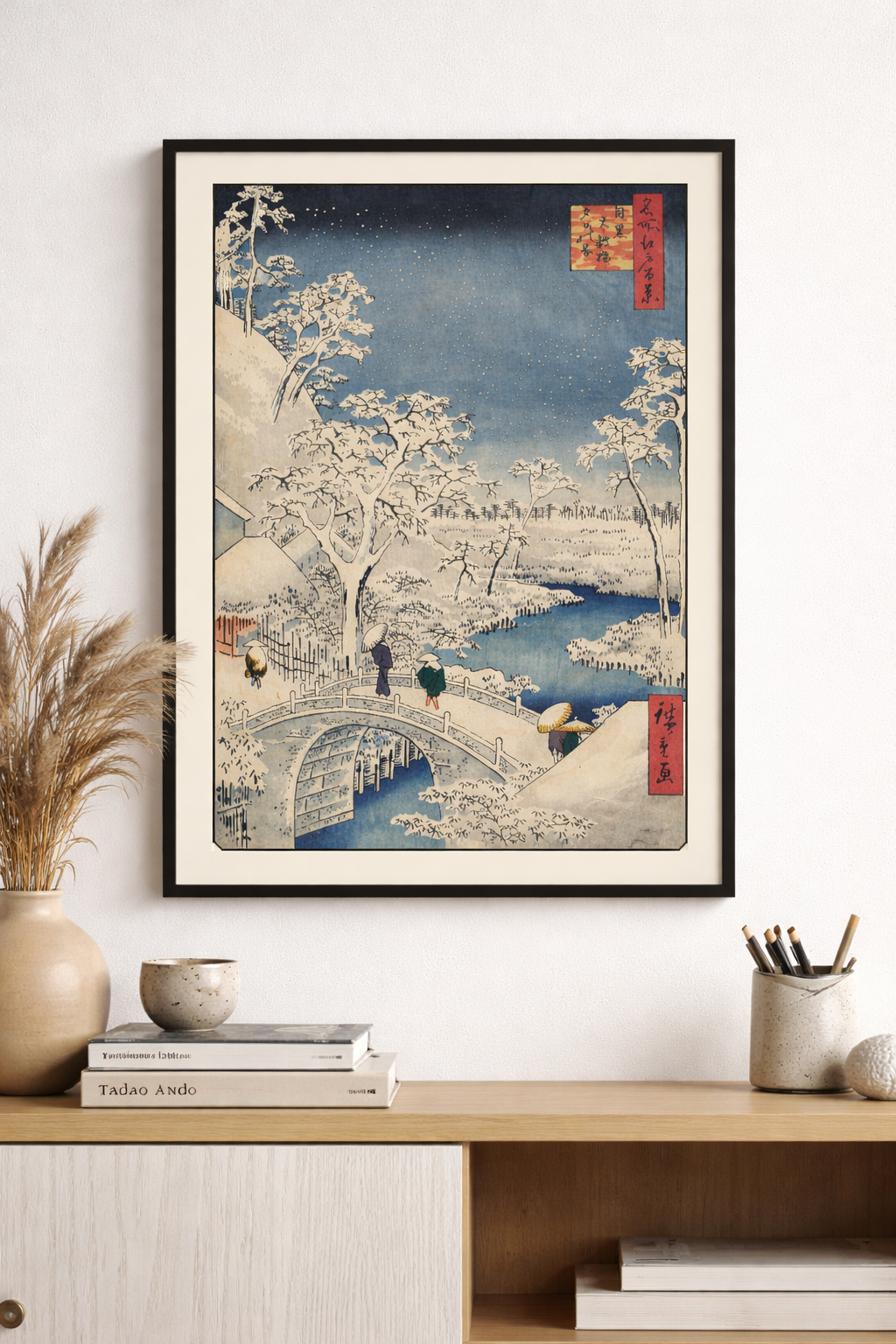 Evening Snow at the Drum Bridge by Hiroshige