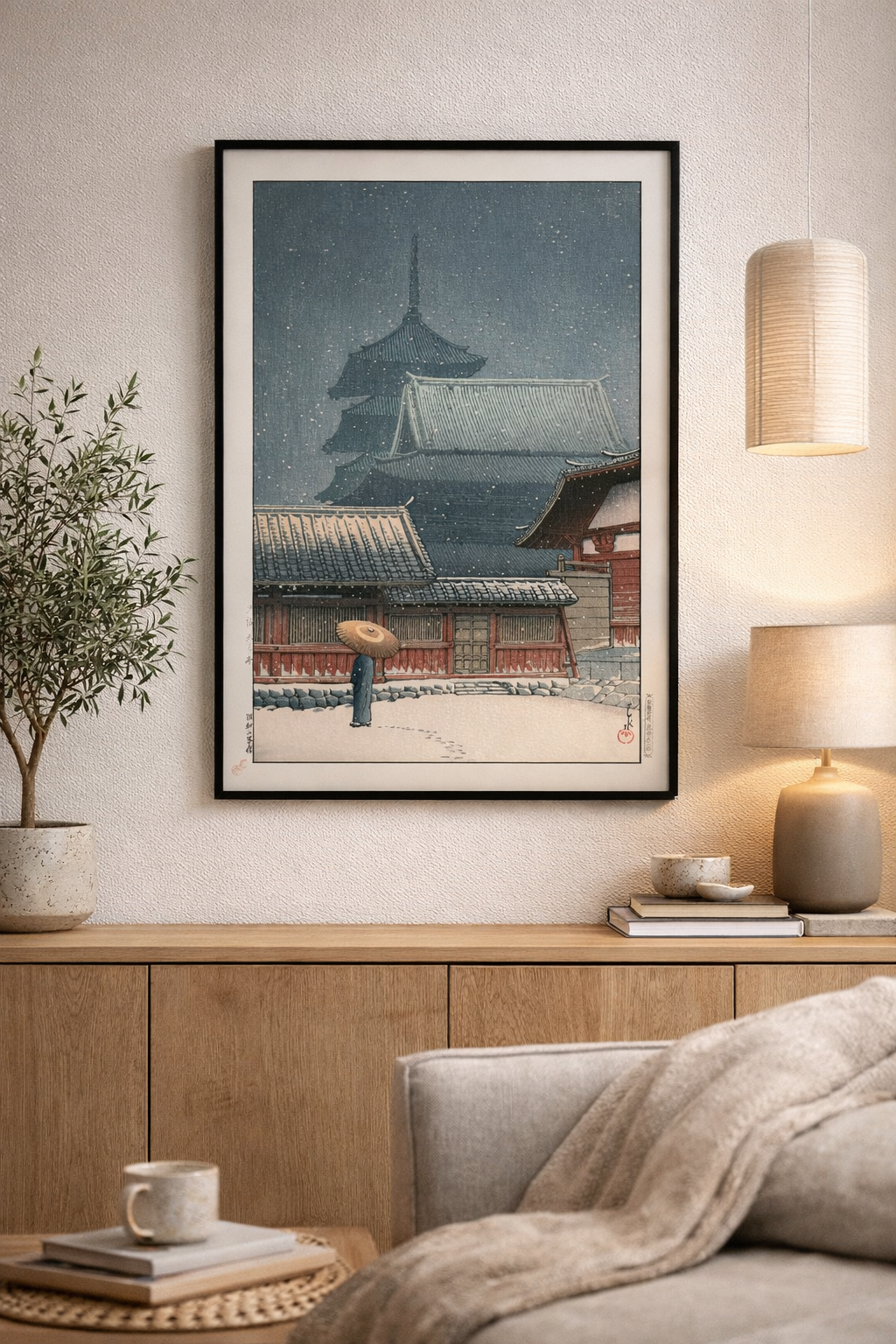 Snow at Zojoji Temple by Hasui